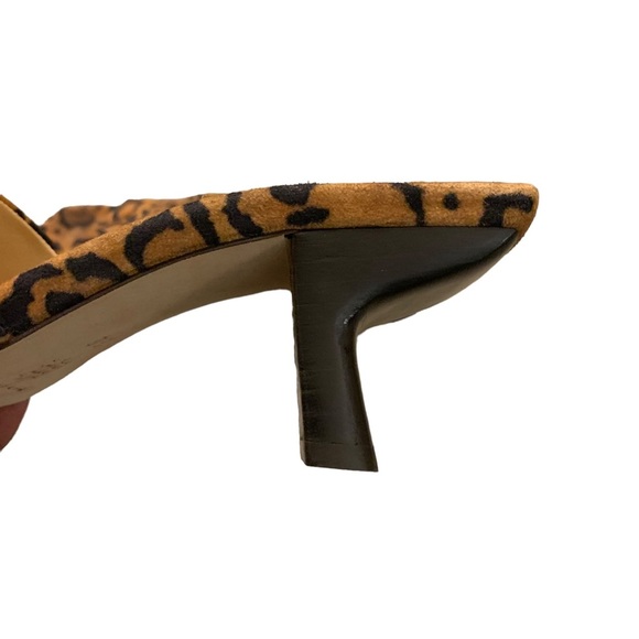By FAR Lily Mule Leopard Animal Print Suede Square Toe Low Heel Slides Brown 8 - Picture 9 of 12